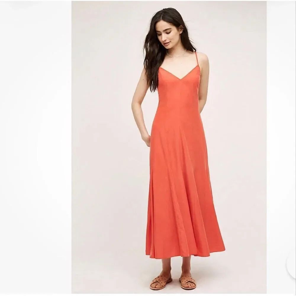 Anthropologie HD in Paris coral Maxi Slip Dress Size 12 NWT